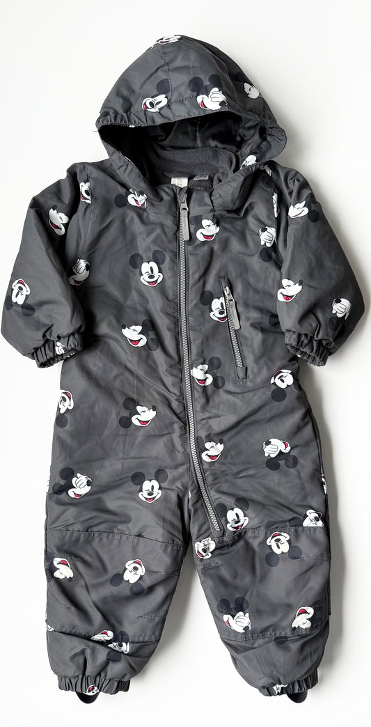 H&M x Disney Dark Grey Mickey Mouse One Peice Snowsuit (12-18 Months)