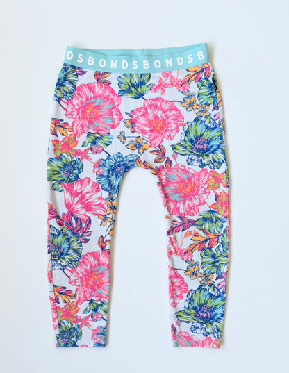 Bonds White & Neon Floral Leggings (3T)