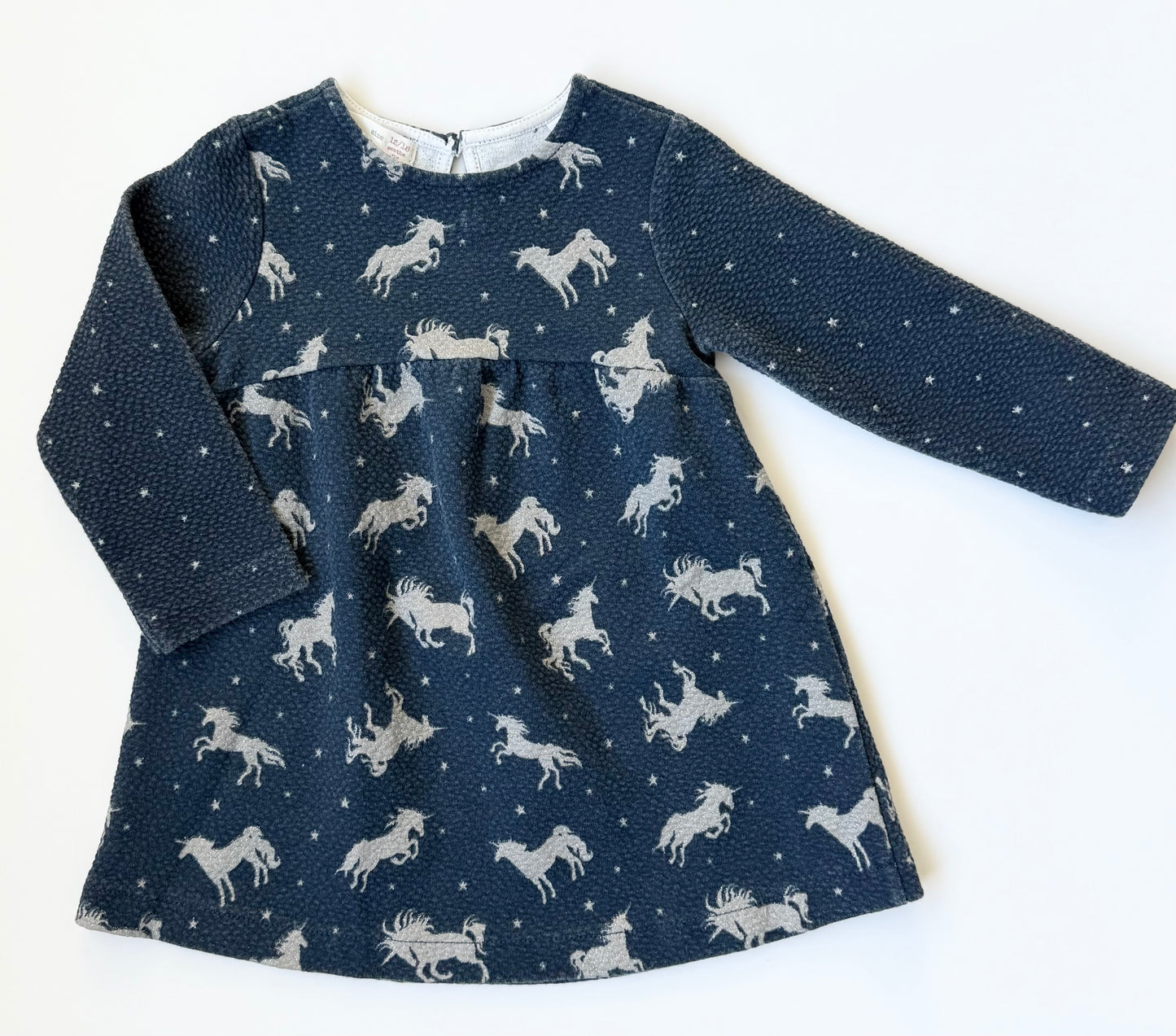 Zara Dark Blue Unicorn Pebbled Dress (12-18 Months)