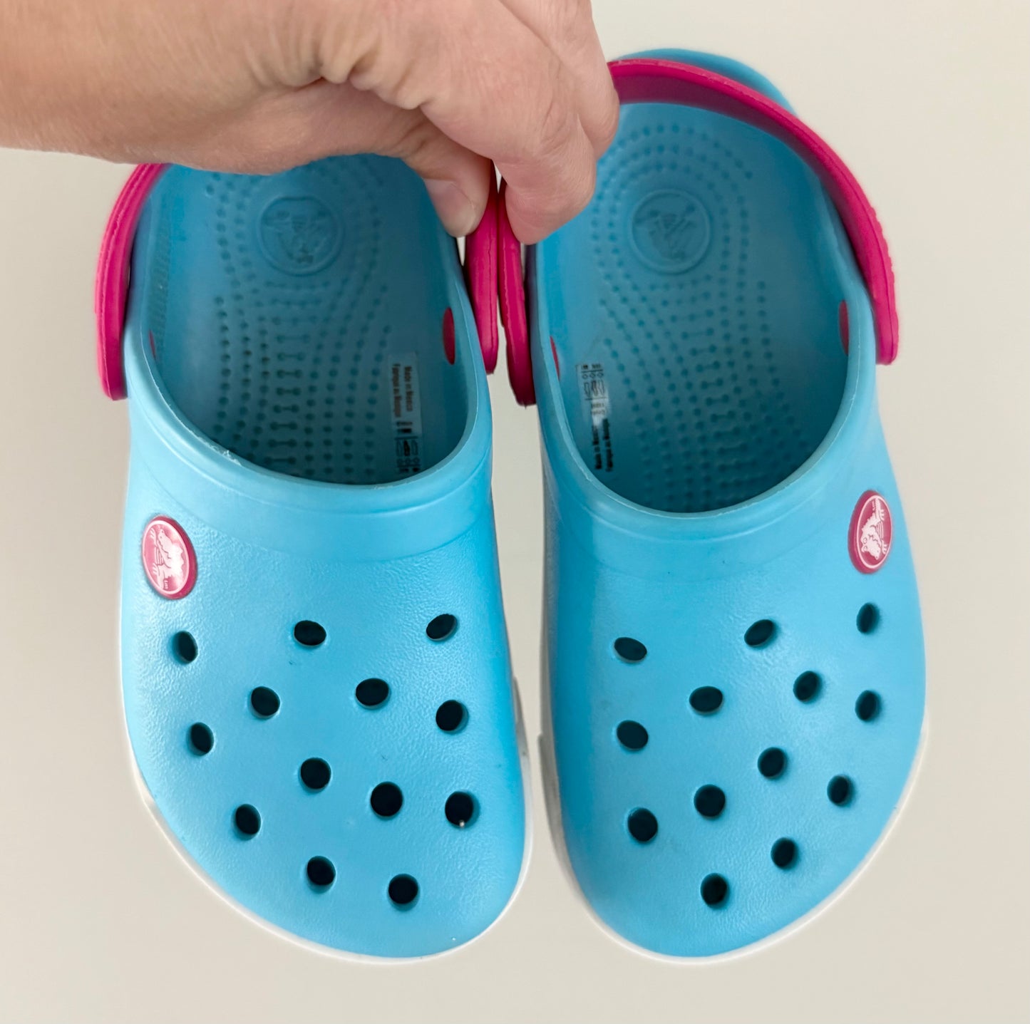 Crocs Light Blue & Pink Slip Ons (C10/11)