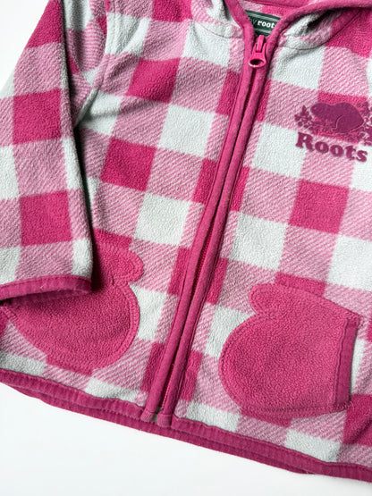 Roots Baby Pink Plaid Hooded Fleece Zip Up - Medium (6-12 Months)
