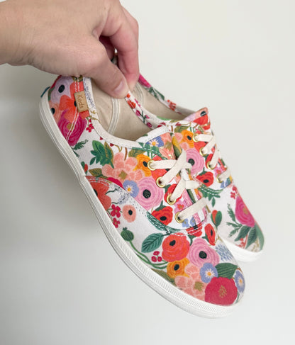 Keds x Rifle Paper Co. Bright Floral & Gold Detail Lace Up Sneakers (Kids 2)