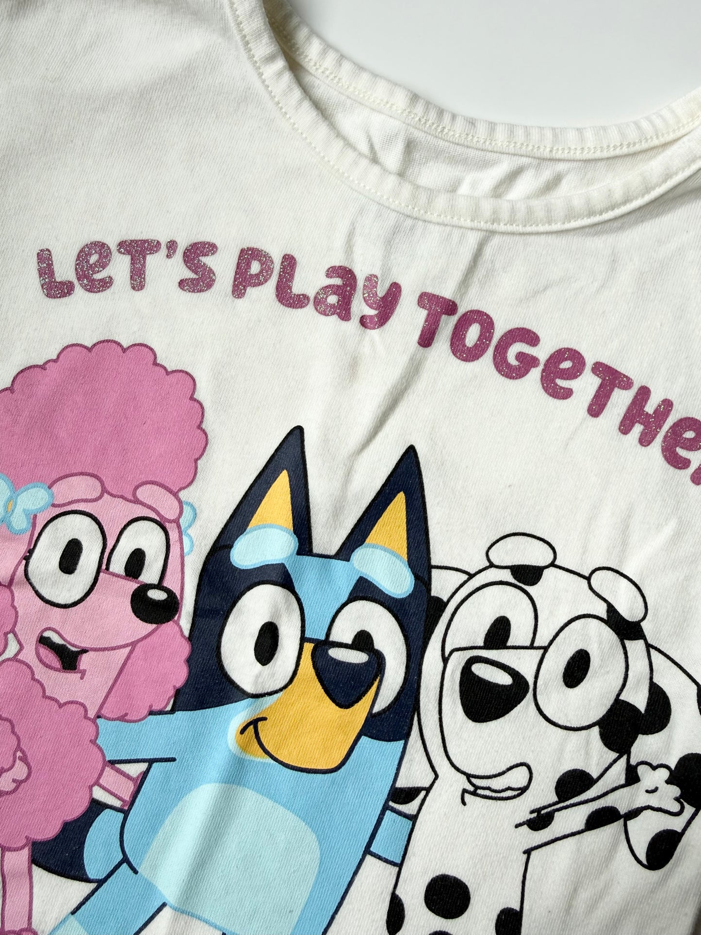 Bluey White “Let’s Play Together” Ruffle Sleeveless Top (3T)