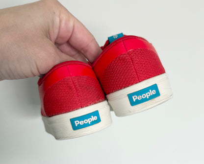 People Red Stretch Lace Slip On Sneakers (10)