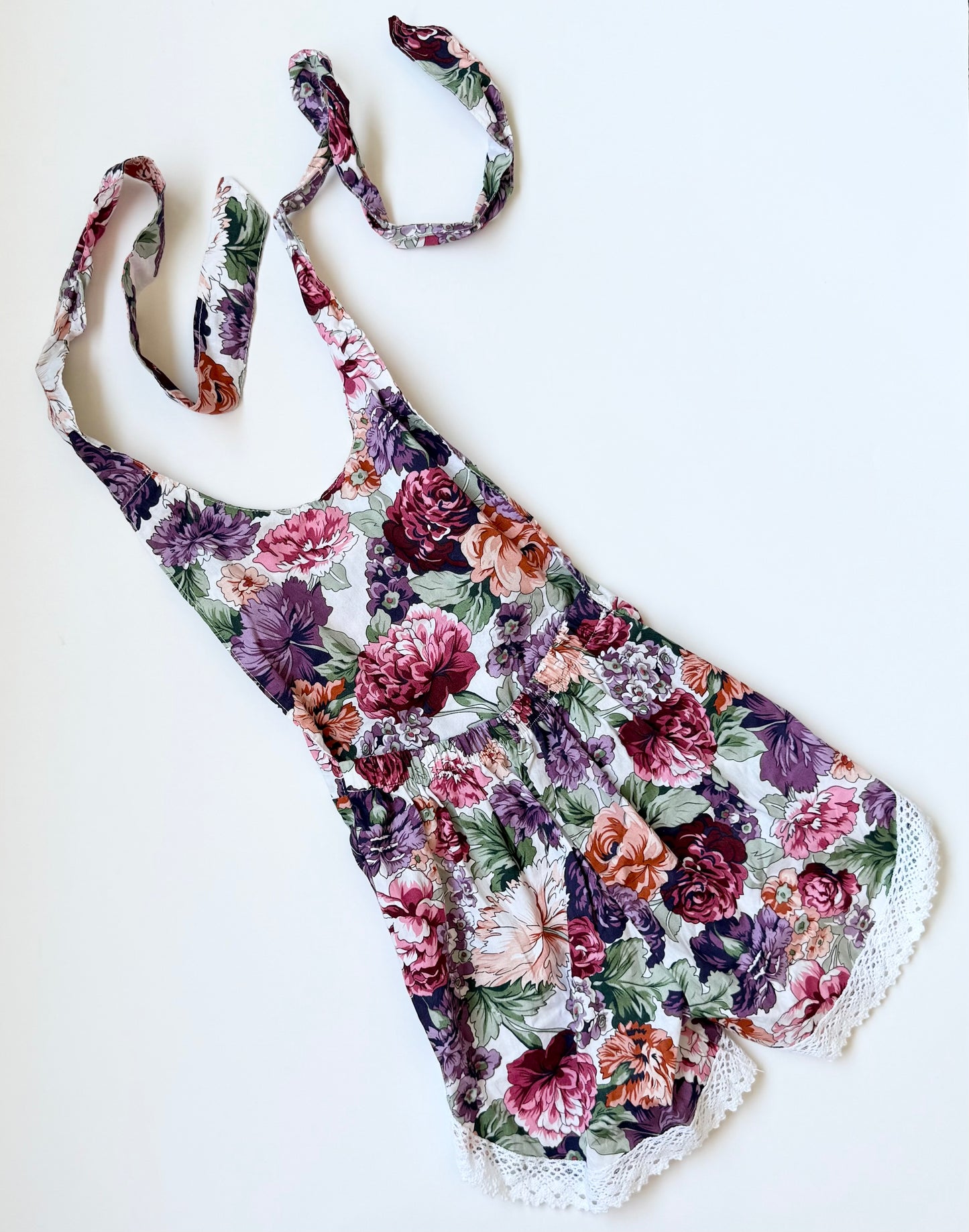 PatPat Purple Floral & Lace Halter Summer Romper (6-12 Months)