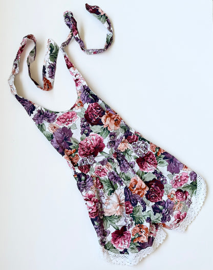 PatPat Purple Floral & Lace Halter Summer Romper (6-12 Months)