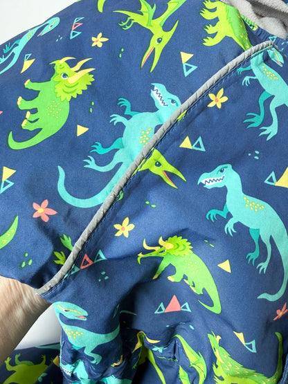 Jan & Jul Cozy-Dry Blue & Green Dinosaurs Fleece Lined Waterproof Rain/Play Suit (1T)