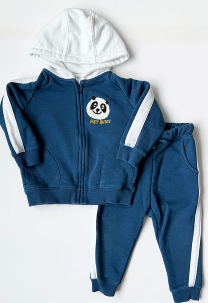 Zara Blue “Hey Buddy” Panda Zip Up Hoodie & Matching Pants Set  (18-24 Months)