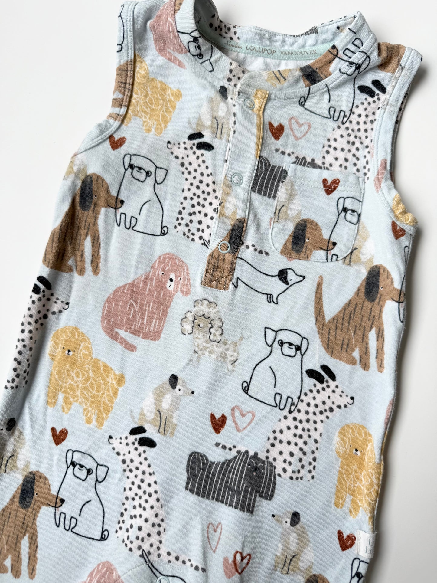LouLou Lollipop Light Blue Doggies Shorty Romper (6-12 Months)