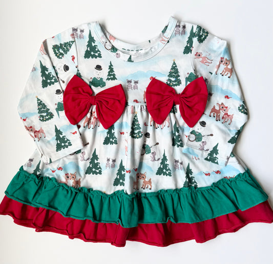 Rudolph the Red Nosed Reindeer Large Bows Christmas Dress (6-12 Months)