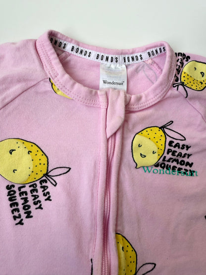 Bonds Wondersuit Pink Easy Peasy Lemon Squeezy Shorty Romper (6-12 Months)