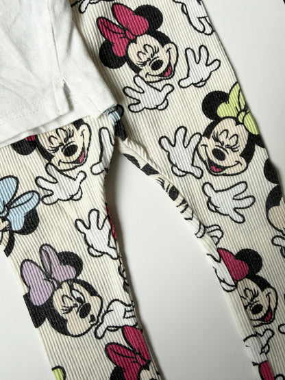 Disney Baby White Minnie Mouse T-Shirt & Ribbed Leggings Matching Set (18 Months)