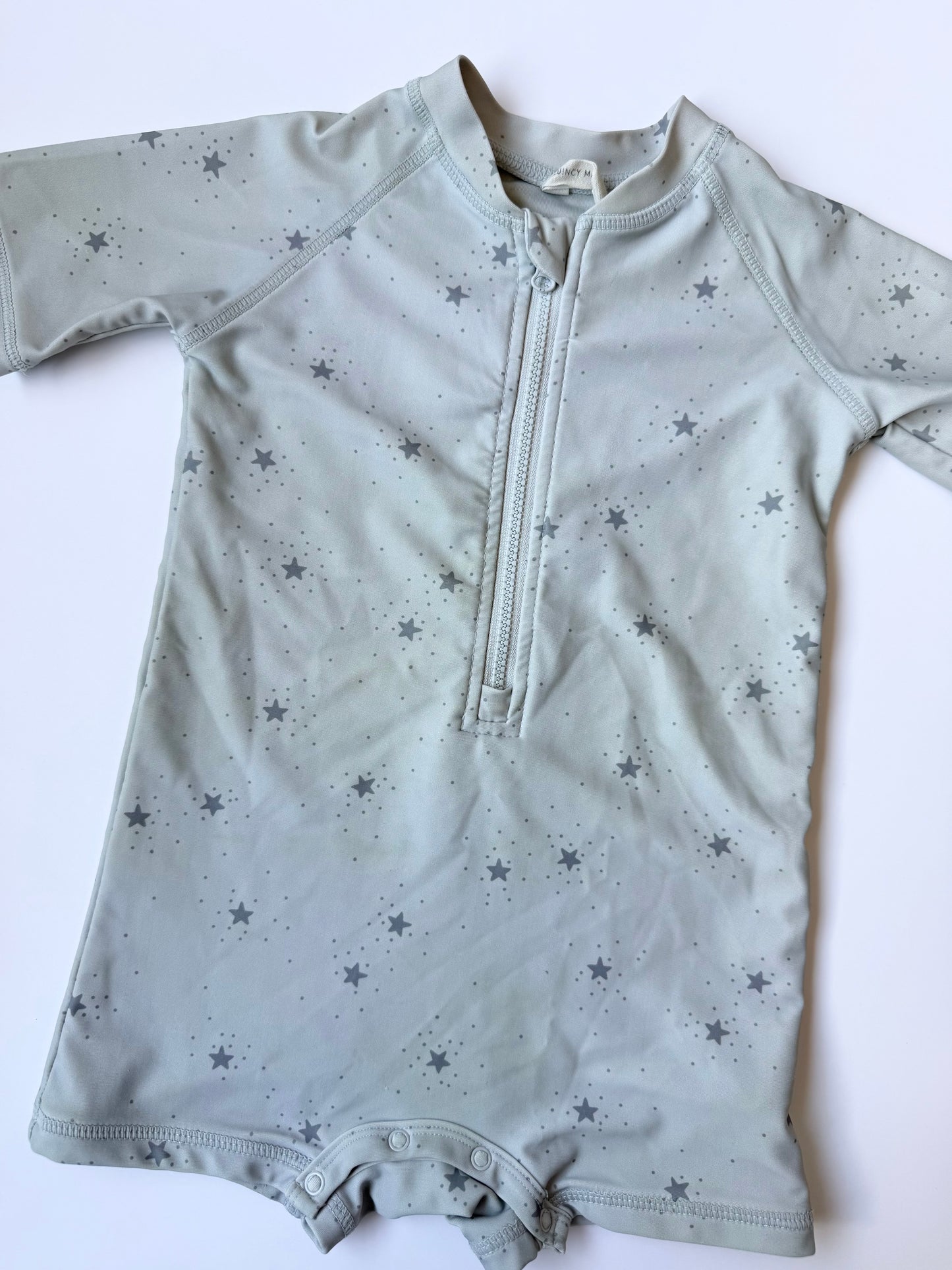 Quincy Mae Green Stars Short Rashguard One Peice Swimsuit (18-24 Months)