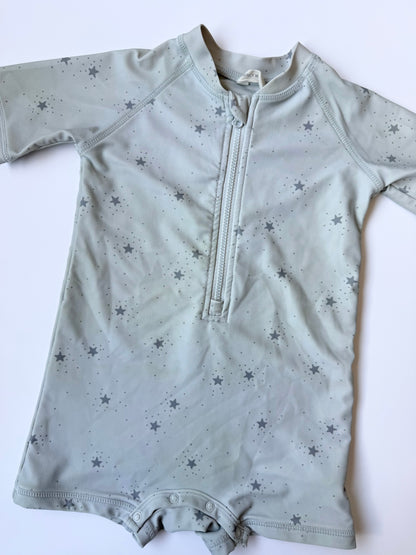 Quincy Mae Green Stars Short Rashguard One Peice Swimsuit (18-24 Months)