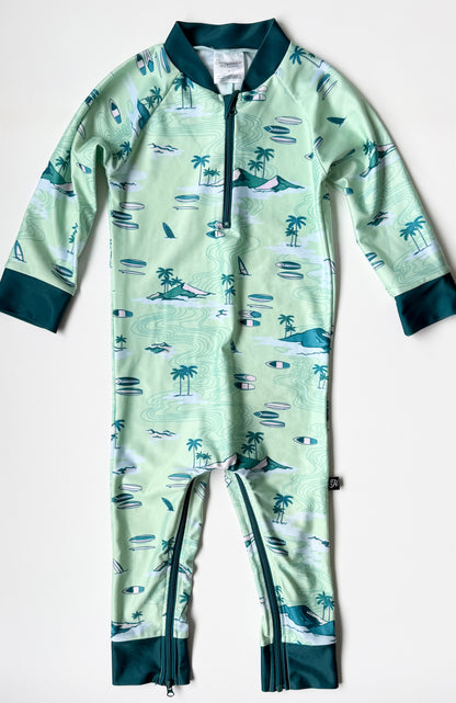 Honeysuckle Swim Green Vacation Full Coverage Sunsuit (2T)