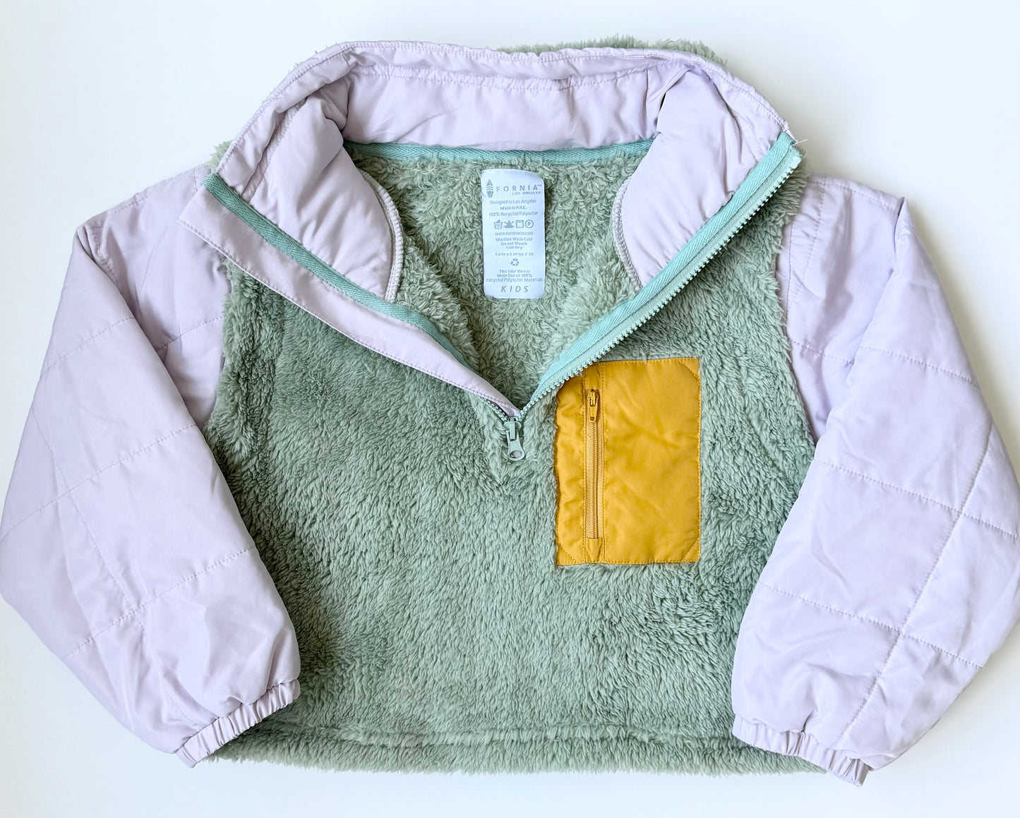Fornia Kids Green & Purple Fluffy 1/4 Zip Cropped Jacket - Extra Large (14)
