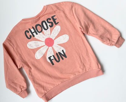 Zara Pink Daisy “Choose Fun” Crewneck Sweater - New (4-5 Years)