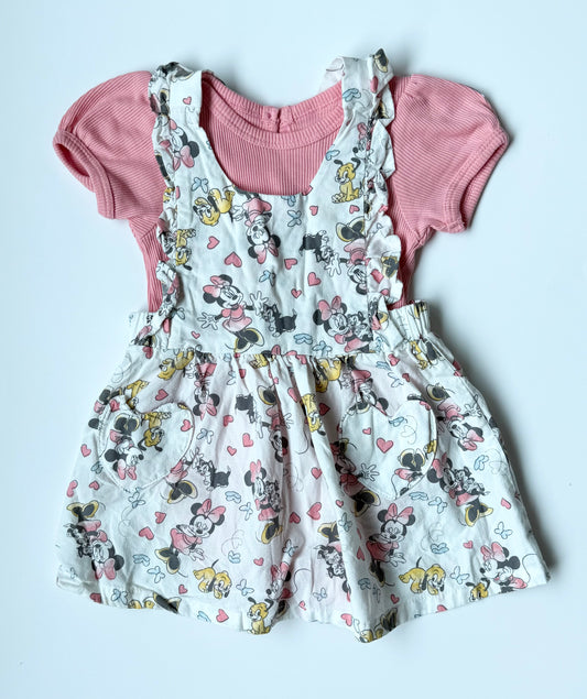 Disney Baby Pink Ribbed Bodysuit & White Minnie Mouse Skirtall (6-9 Months)