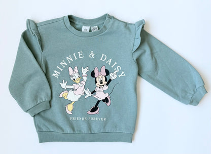 H&M x Disney Green Minnie & Daisy “Friends Forever” Flutter Shoulder Sweater (18-24 Months)