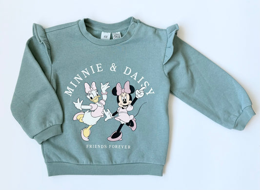 H&M x Disney Green Minnie & Daisy “Friends Forever” Flutter Shoulder Sweater (18-24 Months)