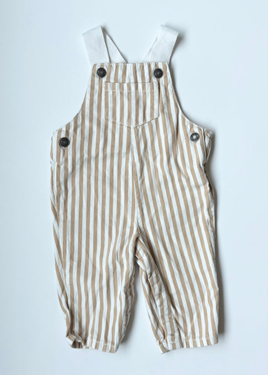 Carters Beige & White Stripped Overalls (6 Months)