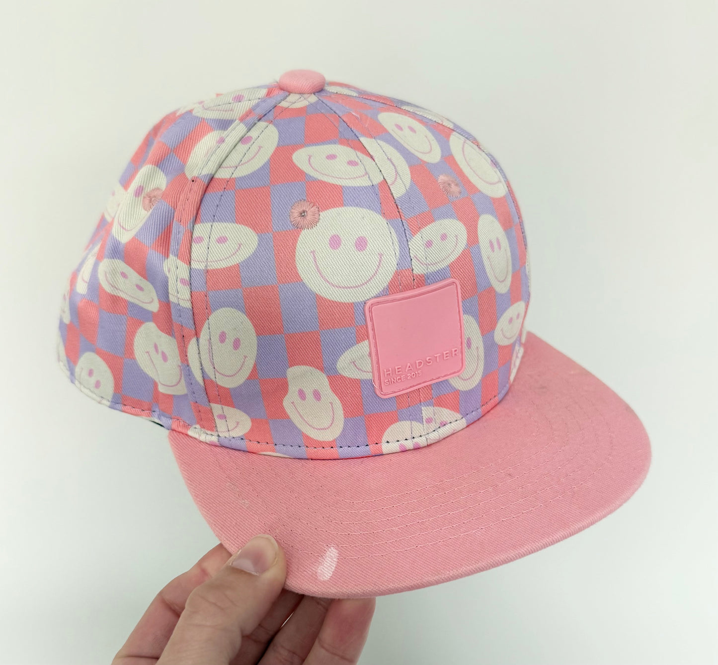 Headster Pink Smiley Checkered SnapBack Hat (52CM)