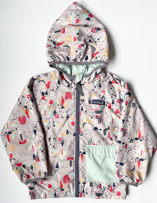 Patagonia Light Grey & Colorful Random Shapes Reversible Puff-Ball Windbreaker Jacket (4T)