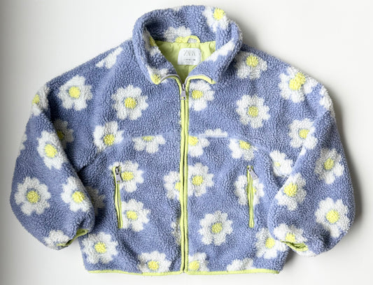 Zara Light Blue Daisies Sherpa Jacket (11-12 Years)