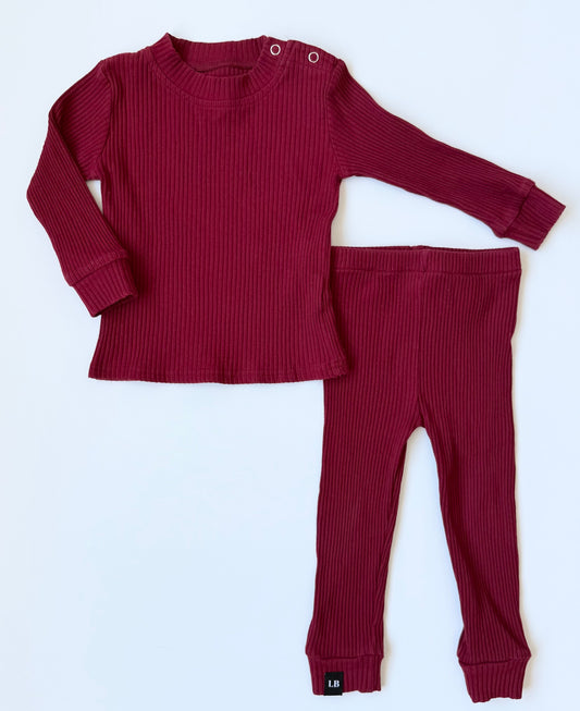 Little Babe Boutique Dark Red Ribbed Long Sleeve & Leggings Set (18-24 Months)