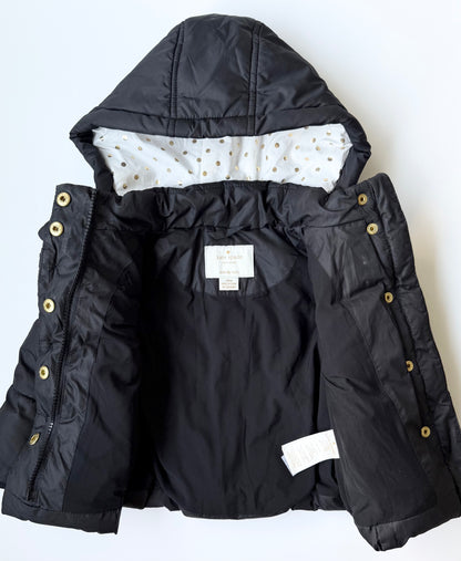 Kate Spade Black & Gold Polkadot Interior Puffer Jacket (18 Months)