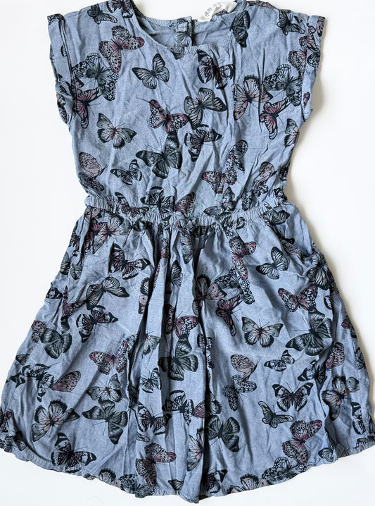 H&M Blue Butterflies Short Sleeve Flowy Dress (7-8 Years)