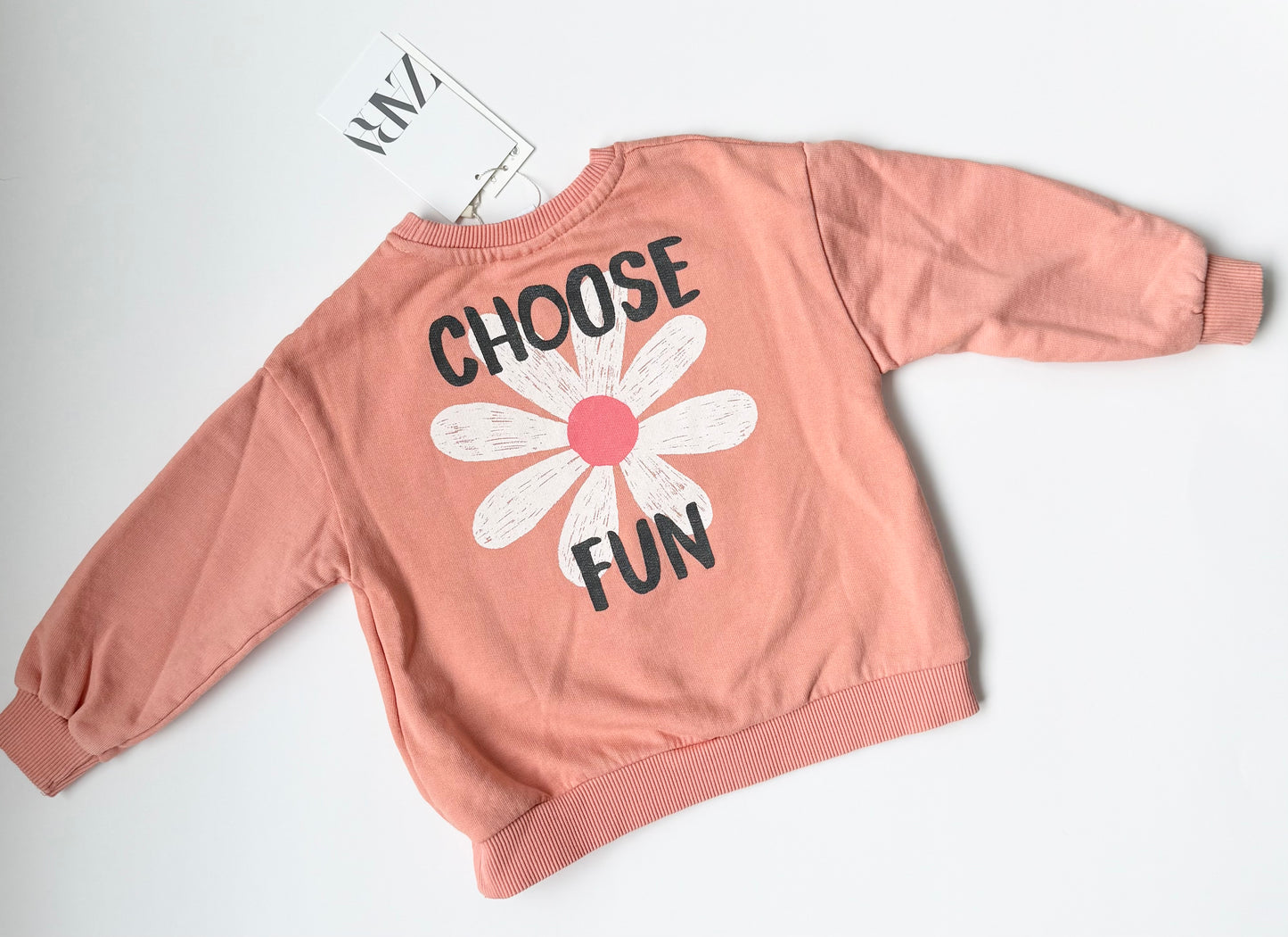 Zara Pink Daisy “Choose Fun” Crewneck Sweater - New (12-18 Months)