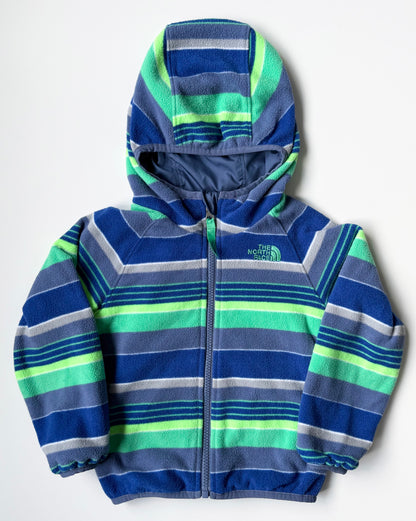 The North Face Blue & Green Striped Fleece Reversible Jacket (3T)