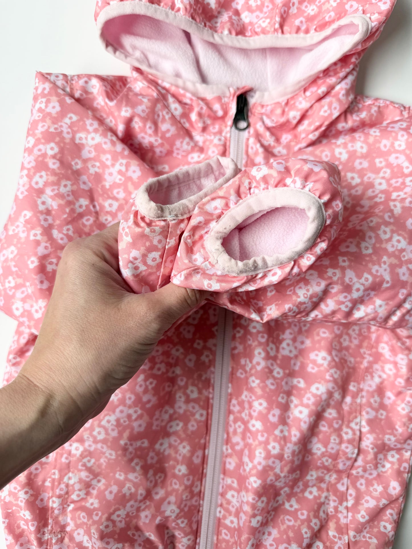 Columbia Mini Pixel Grabber Light Pink Floral Fleece Lined Windbreaker (3T)
