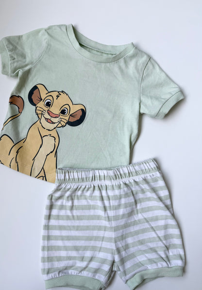 Disney Baby The Lion King Green Simba T-Shirt & Matching Striped Shorts Set (6-12 Months)