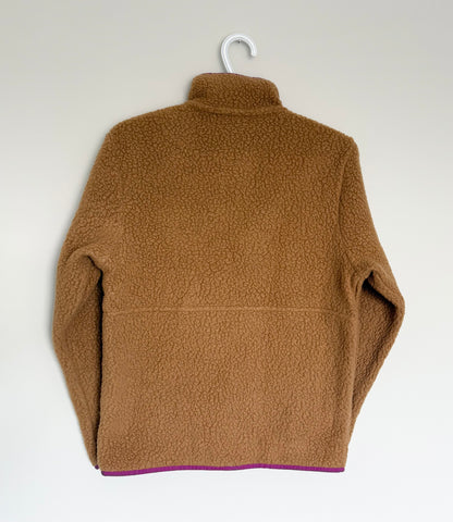 Women's Patagonia Retro Pile Marsupial Pullover - Nest Brown & Amaranth Pink (Extra Small)