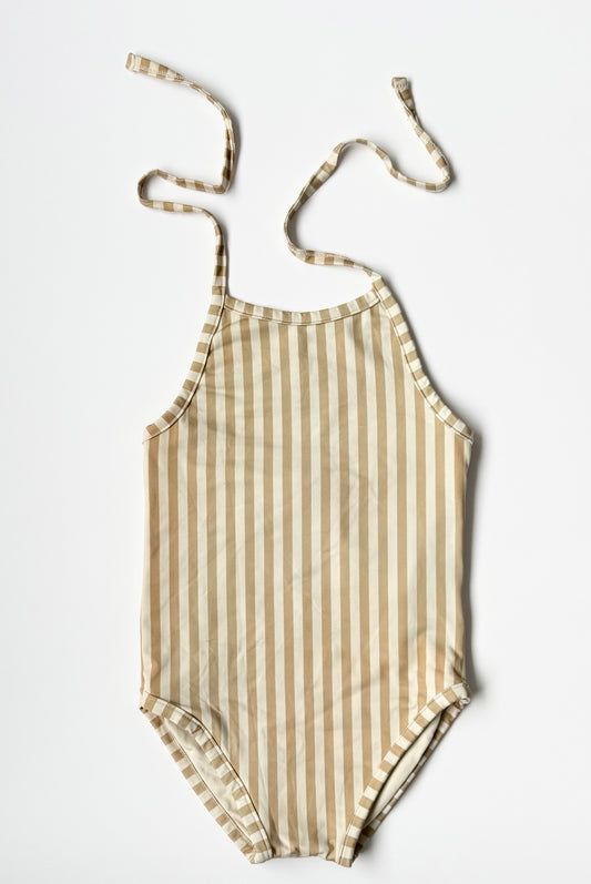 Kid Wild Beige Striped One Piece Halter Swimsuit (2-3 Years)