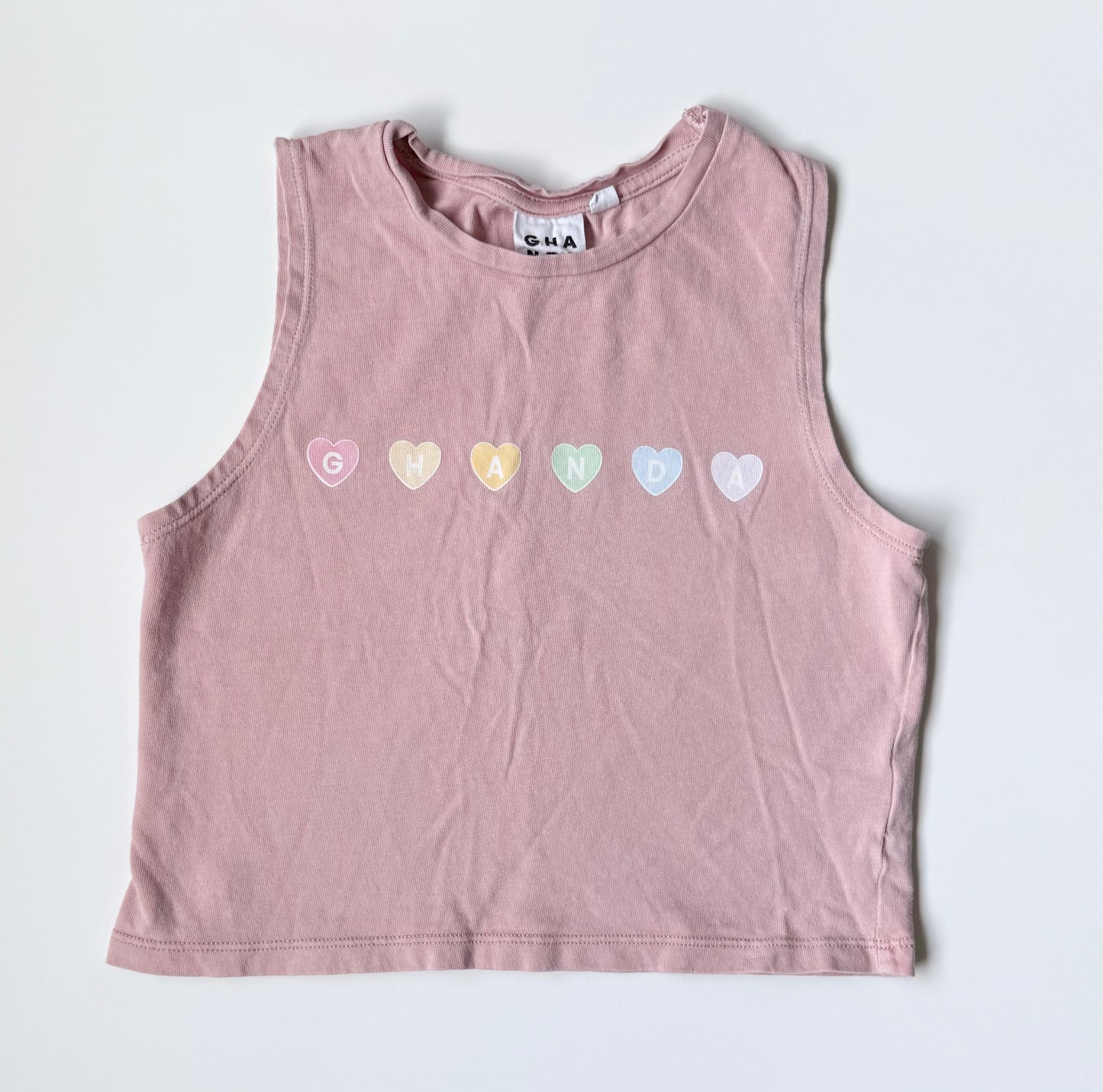 Ghanda Pink Candy Hearts Cropped Tank Top (5-6 Years)