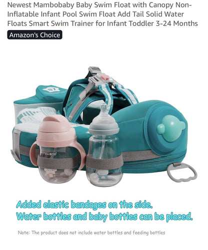 Mambobaby Baby Non-Inflatable Swim Float With Canopy in Airplane Green