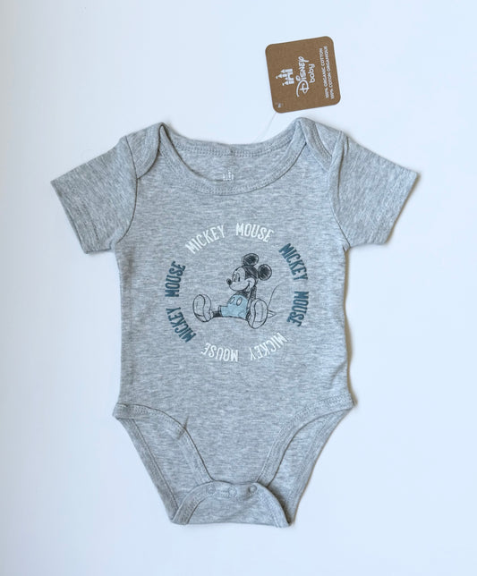 Disney Baby Grey Mickey Mouse Short Sleeve Bodysuit - New (6-9 Months)