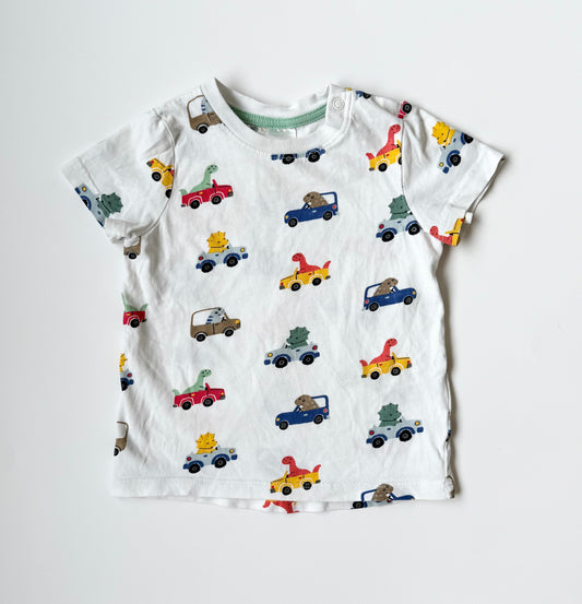 H&M White Dinosaurs Driving Cars T-Shirt (12-18 Months)