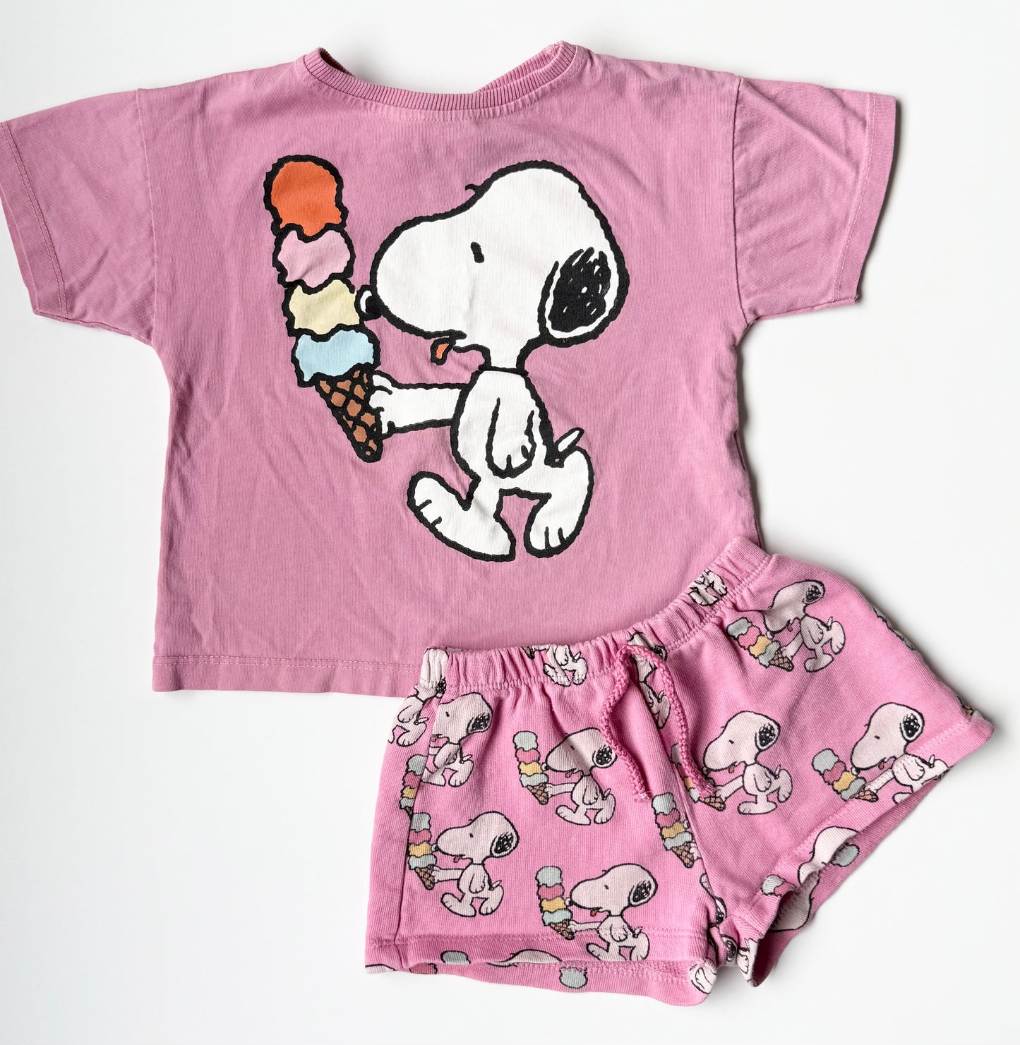 Zara x Peanuts Pink Snoopy Ice Cream T-Shirt & Matching Shorts (18-24 Months)
