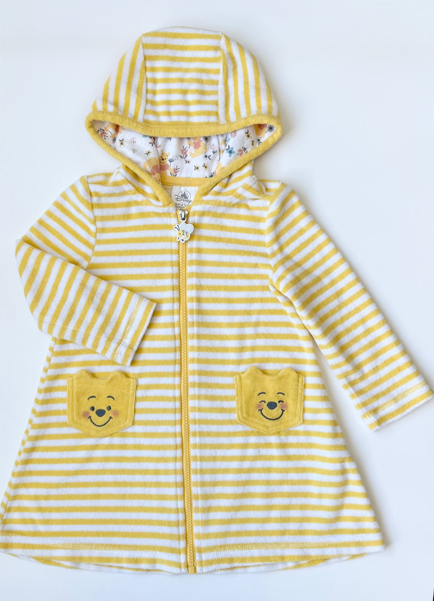 The Disney Store Winnie the Pooh Yellow Striped Hooded Zip Up Towel Dress #2 (3T)