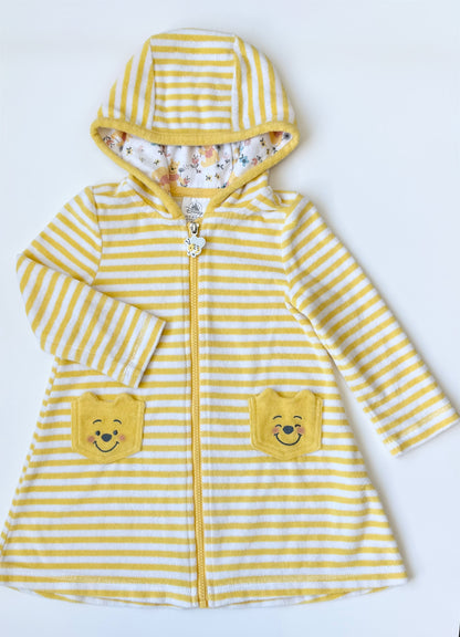 The Disney Store Winnie the Pooh Yellow Striped Hooded Zip Up Towel Dress #2 (3T)