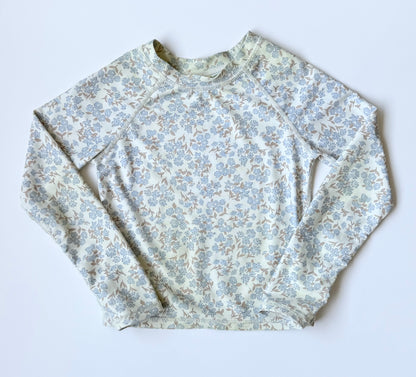 Rylee & Cru Off White & Dainty Blue Floral Long Sleeve Swim Top (4-5 Years)