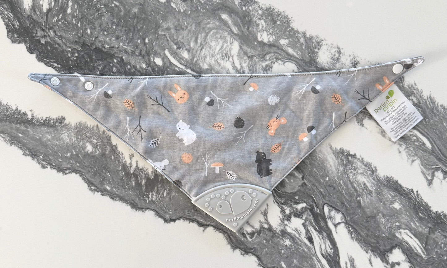 Perlim Pinpin Reversible Grey Woodland Creatures Teething Bib