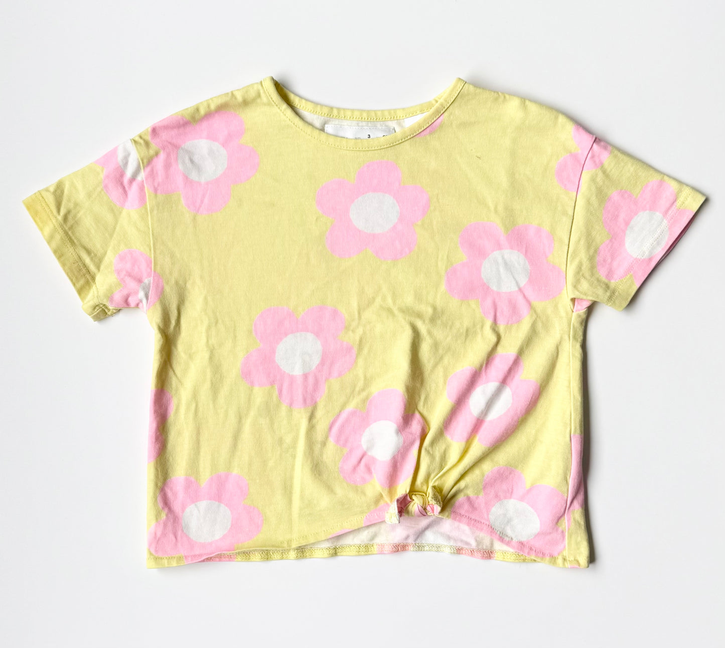 Zara Yellow & Pink Flowers Tie Up T-Shirt (3 Years)