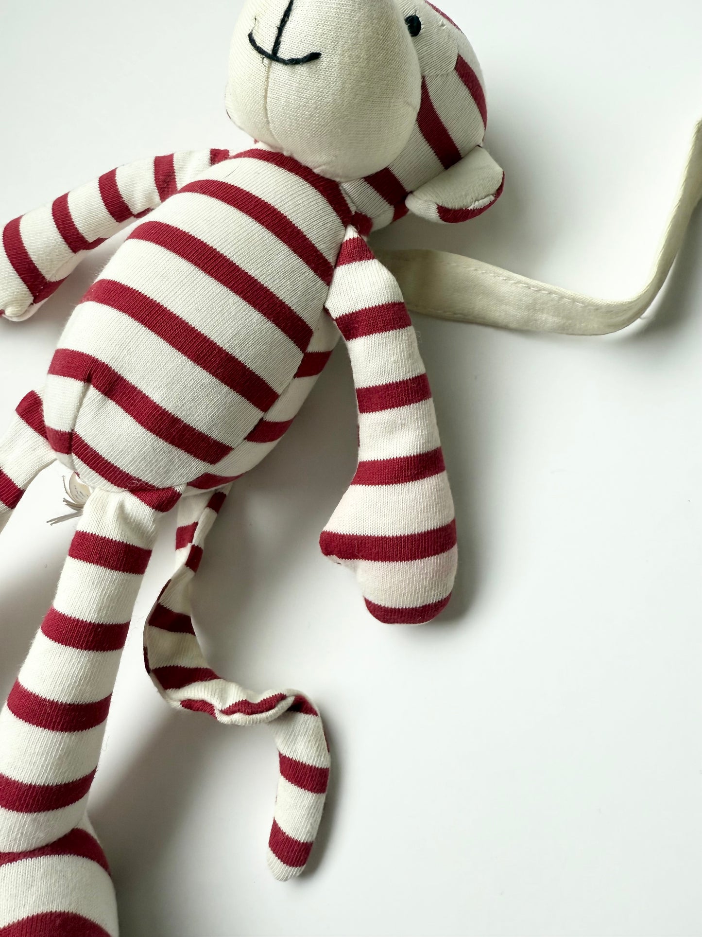 Jellycat Little Zoot Monkey Maroon Red White Striped Plush Soft Rings Baby Toy