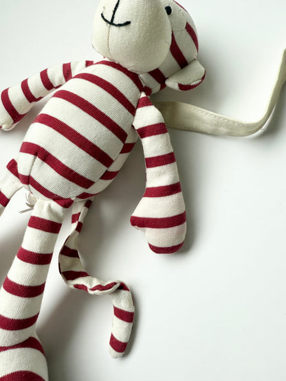 Jellycat Little Zoot Monkey Maroon Red White Striped Plush Soft Rings Baby Toy