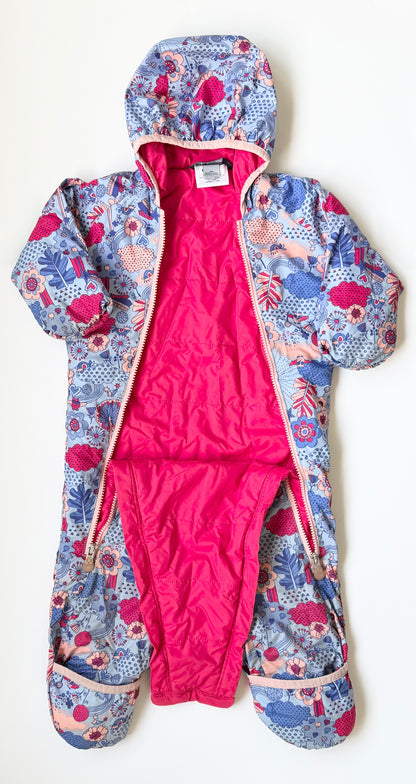 MEC Cocoon Bundle Up Blue & Pink Demask Floral Puffer Bunting Suit (12 Months)